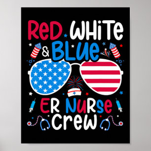 Poster 4 juillet Rouge Blanc Bleu Er Infirmière Équipage