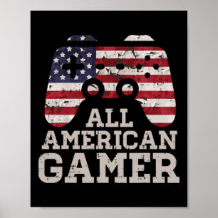 Poster 4 Juillet Tous Américain Gamer Patriot Hommes Garç