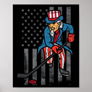 Poster 4 juillet Uncle Sam Ice Hockey US Drapeau US Homme