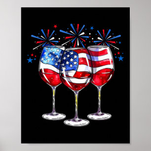 Poster 4 juillet Vin Gles Patriotique Rouge Blanc Bleu Us