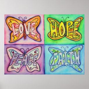 Poster 4 Mots Papillon Ailes Art Inspirationnel Peinture