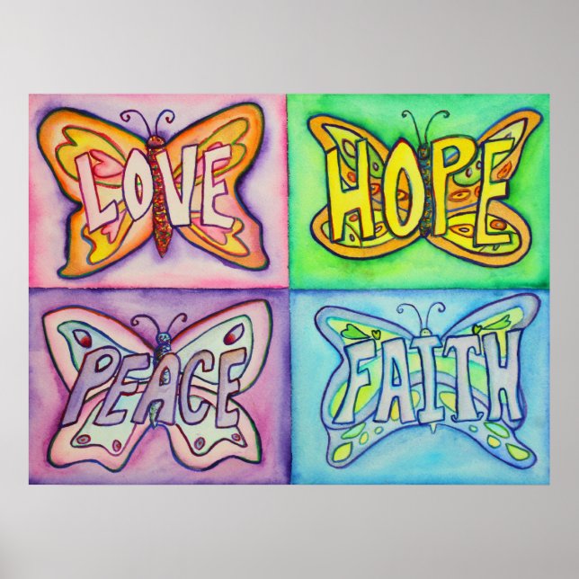 Poster 4 Mots Papillon Ailes Art Inspirationnel Peinture (Devant)