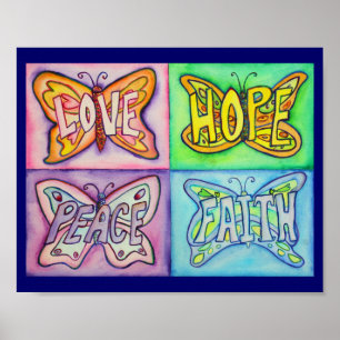 Poster 4 Mots Papillon Ailes Art Inspirationnel Peinture