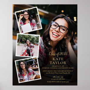 Poster 4 Photo Collage Gold Graduation Party Signale