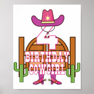 Poster 4e anniversaire Cowgirl 4 ans fille Rodéo Lover