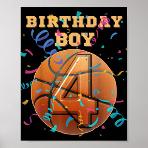 Poster 4e anniversaire garçon 4 ans de basket-ball Playe