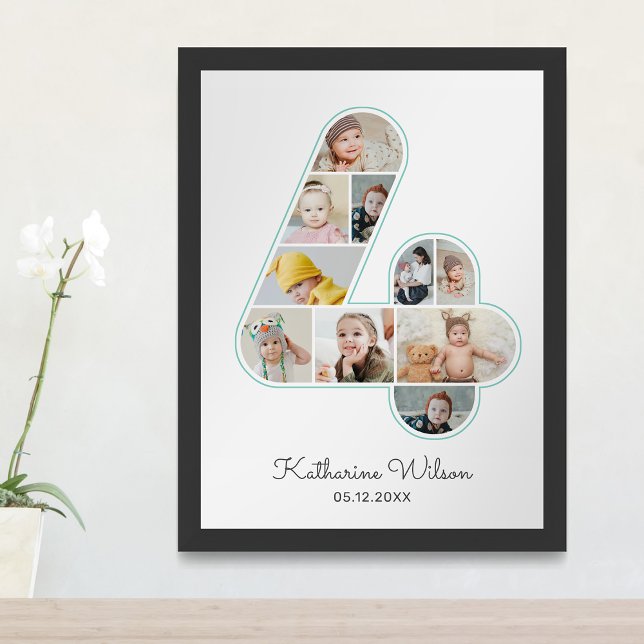 Poster 4e anniversaire Numéro 4 Collage photo Enfants Nur (Créateur téléchargé)