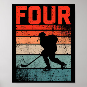 Poster 4e anniversaire Retro Hockey sur glace 4 ans Garço