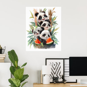 Poster 4pandas et une pastèque
