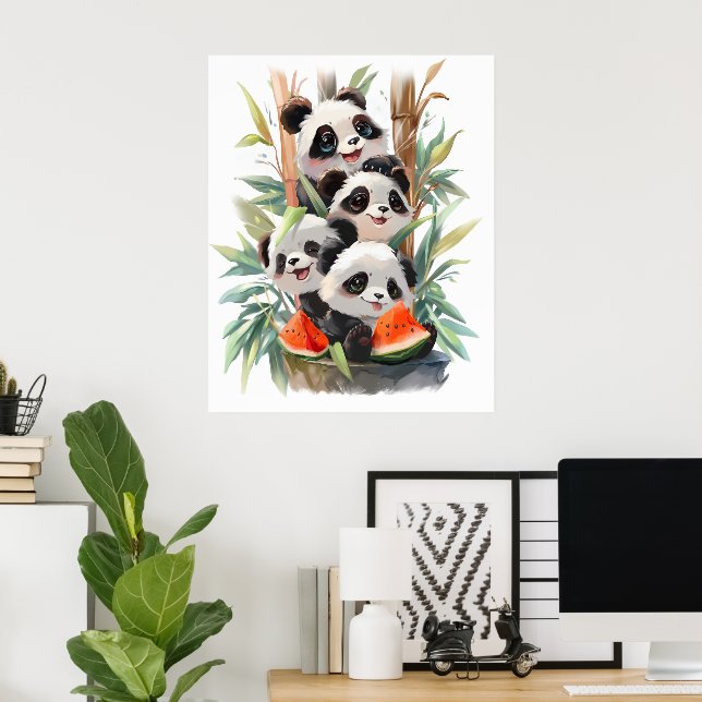 Poster 4pandas et une pastèque (Bureau à domicile)