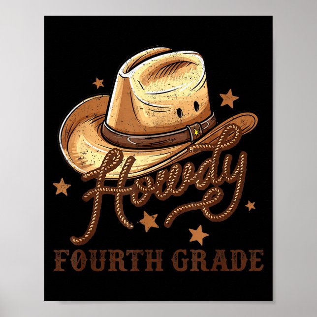 Poster 4th Grade Teacher Rodeo Country Western Howdy Four (Devant)
