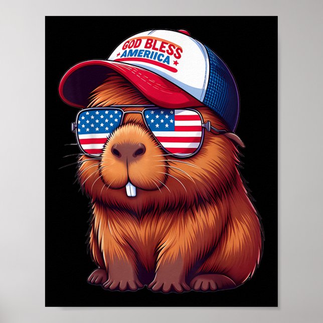 Poster 4th Of July Capybara – God Bless America Hat And P (Devant)