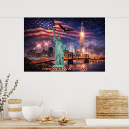 Poster 4th of July USA 250th Statue of Liberty Rocket