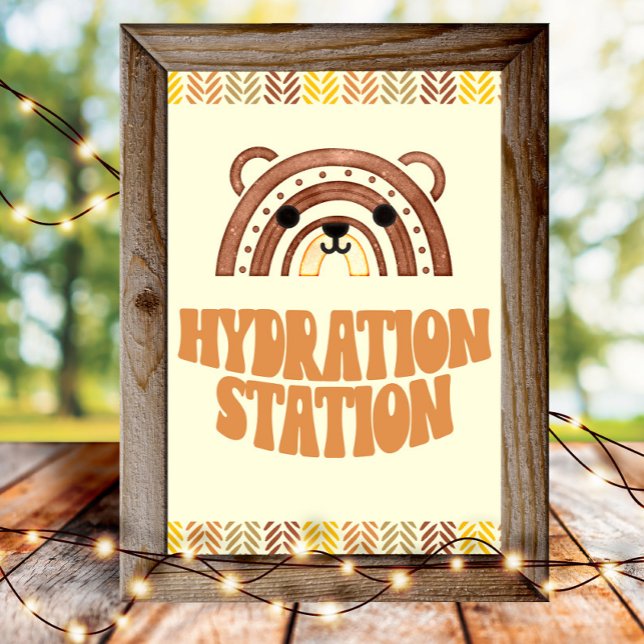 Poster 4x6 Station d'hydratation Boho Woodland Bear Anniv (Créateur téléchargé)
