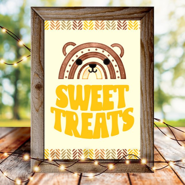 Poster 4x6 Sweets Boho Woodland Bear Anniversaire Dessert (Créateur téléchargé)