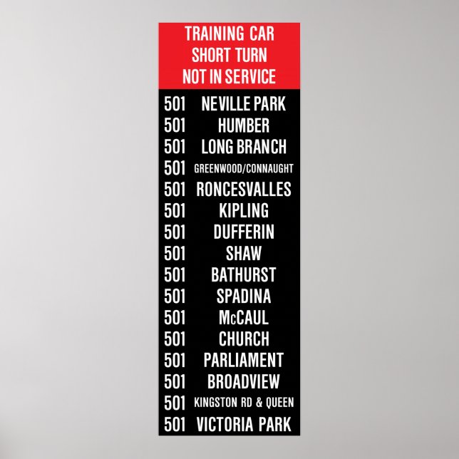 Poster 501 Queen Streetcar Rollsign (Devant)