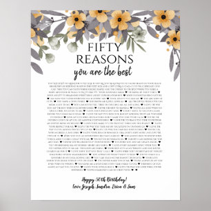 Poster 50 choses que nous aimons chez vous fleurs jaunes