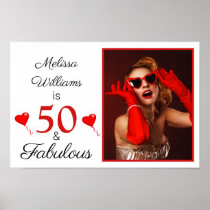 Poster 50 et nom fabuleux Photo Rouge 50e anniversaire Pe