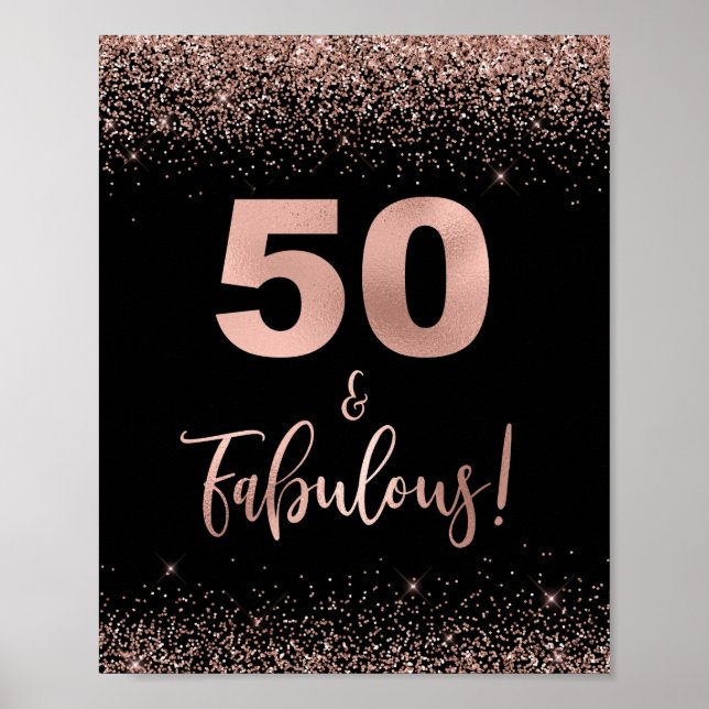 Poster 50 & Fabuleux Anniversaire Signe Rose Gold Confett (Devant)