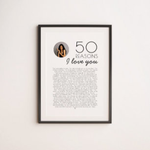 Poster 50 Raisons Je T'Aime Don Pour Jalon Anniversaire