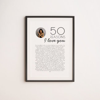 Poster 50 Raisons Je T'Aime Don Pour Jalon Anniversaire