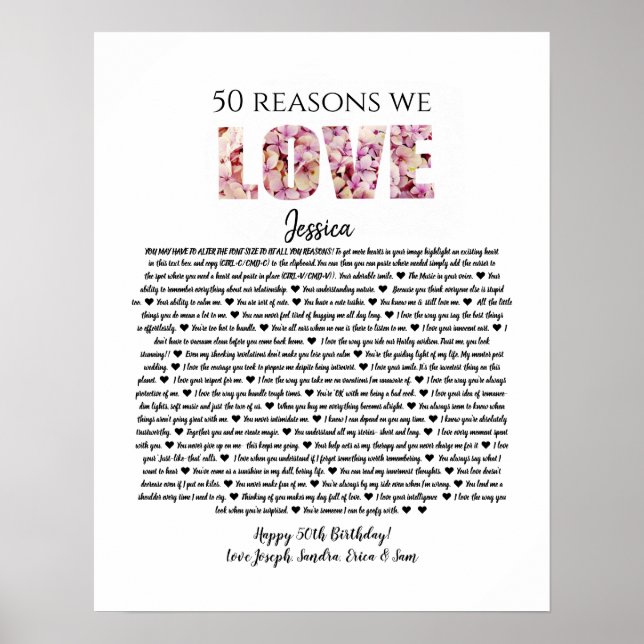 Poster 50 raisons nous t'aimons cadeau d'anniversaire mam (Devant)