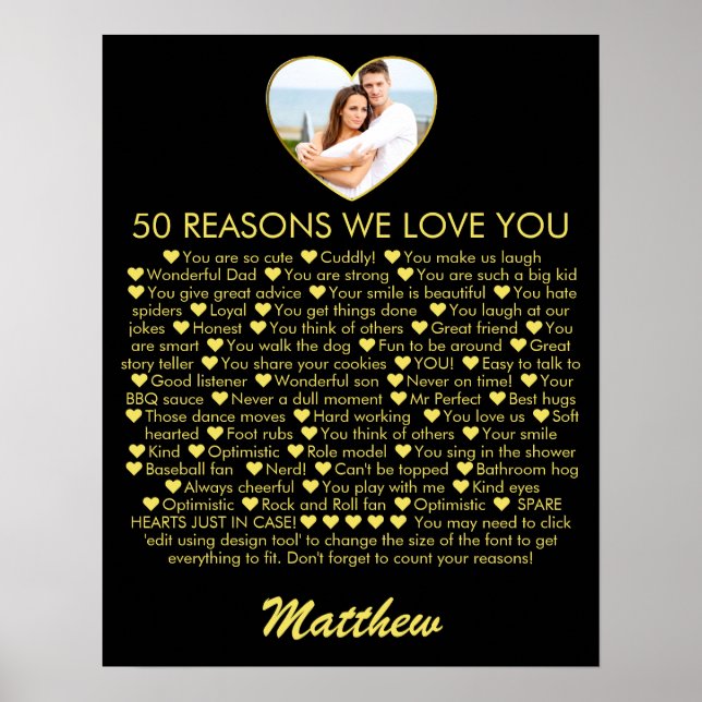 Poster 50 Raisons Nous vous aimons 50e anniversaire Coeur (Devant)