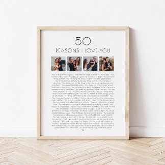Poster 50 raisons pour lesquelles je t'aime Cadeau d'anni