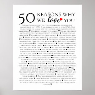 Poster 50 Raisons pour lesquelles nous t'aimons Cadeau d'