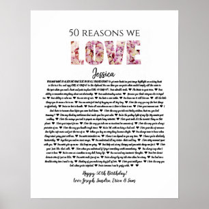 Poster 50 raisons pour lesquelles nous t'aimons, cadeau d