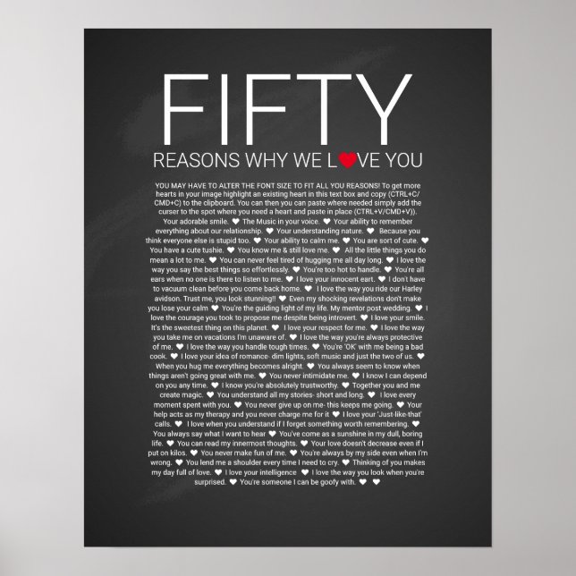 Poster 50 raisons pour lesquelles nous vous aimons vow ma (Devant)