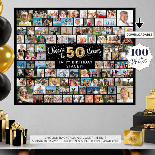 Poster 50e Anniversaire 100 Photos Noir Or Félicitations 
