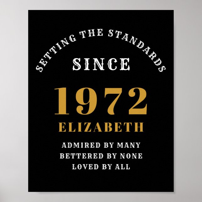 Poster 50e anniversaire 1972 Elégant Black Gold Chic (Devant)