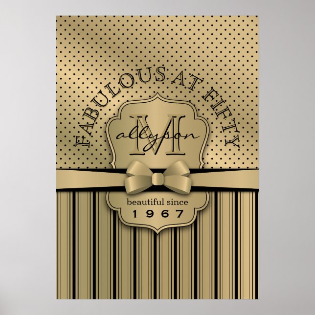 Poster 50e anniversaire Champagne Gold Polka Dot Stripes  (Devant)