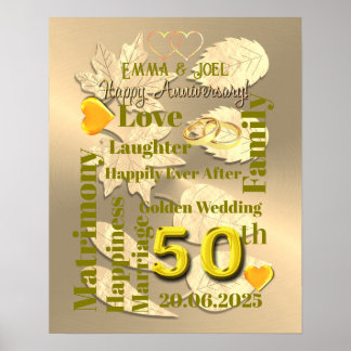 Poster 50e anniversaire de Mariage d'or personnalisé