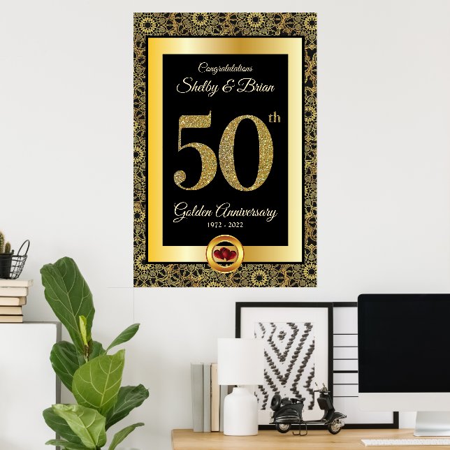 Poster 50e anniversaire d'or Symbole de bienvenue (Bureau à domicile)