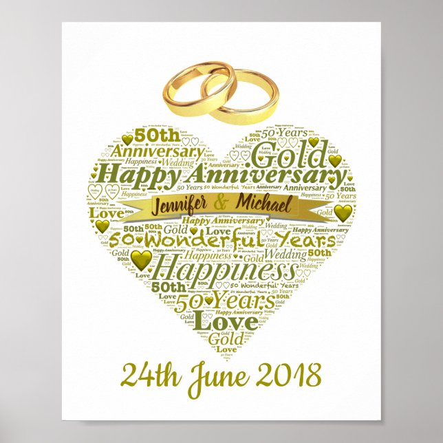 Poster 50e anniversaire du Mariage personnalisé Word Art (Devant)