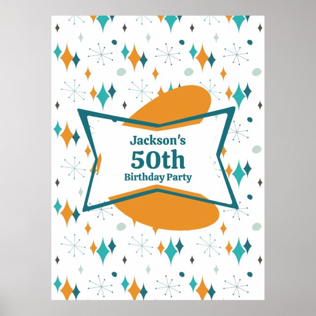 Poster 50e anniversaire fête Retro Mid Century N'importe  (Devant)