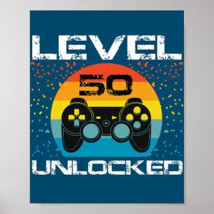 Poster 50e Anniversaire Gamer Party Niveau 50 déverrouill