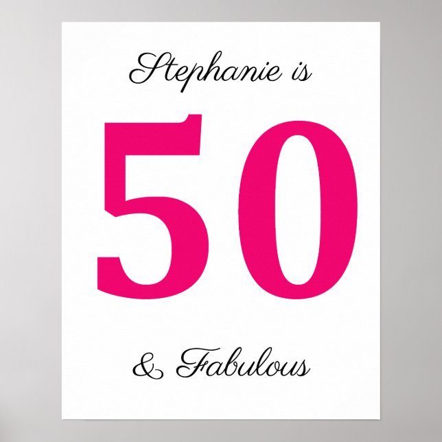 Poster 50e Anniversaire Nom Fuchsia Rose Cinquante Et Fab (Devant)