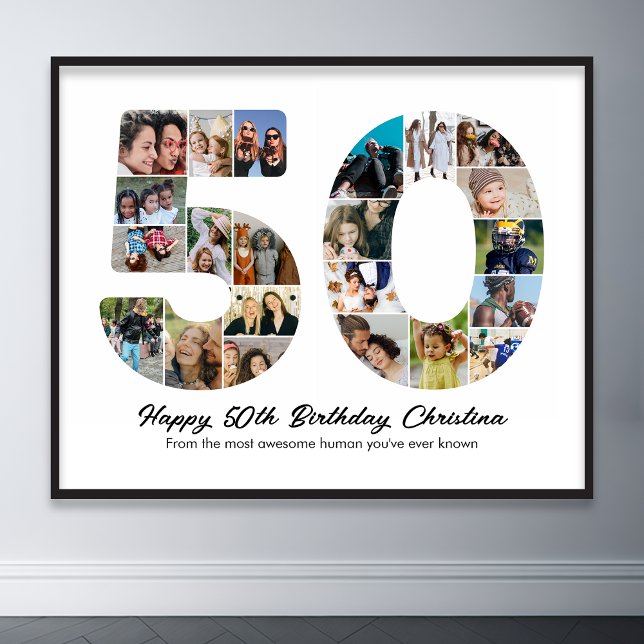 Poster 50e anniversaire Numéro 50 Collage photo Anniversa (50th birthday number 50 photo collage)
