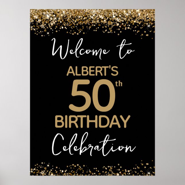 Poster 50e anniversaire Parties scintillant d'or et accue (Devant)