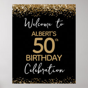 Poster 50e anniversaire Parties scintillant d'or et accue