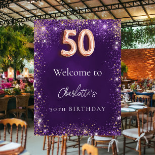 Poster 50e anniversaire parties scintillant violet scinti