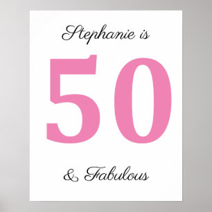 Poster 50e Anniversaire Personnalisé Nom Rose Cinquante E