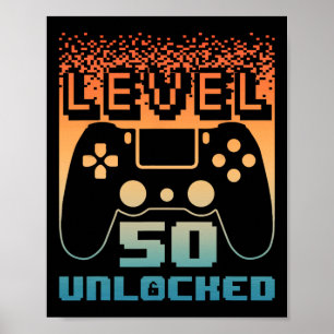 Poster 50e Anniversaire Pour Homme Niveau 50 Jeu Déverrou