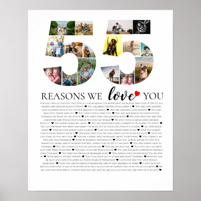 Poster 55 raisons pour lesquelles nous vous aimons collag (Devant)