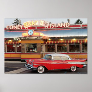 Poster '57 Chevy avec une île Coney des années 50