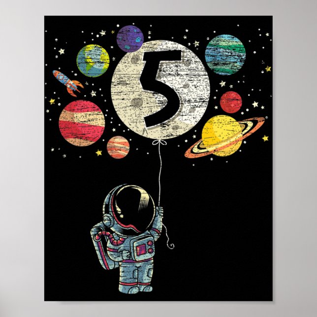 Poster 5 ans Anniversaire Cadeaux de garçon Astronaut 5e  (Devant)