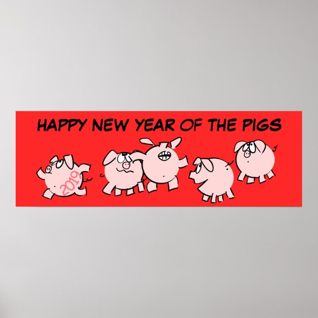 Poster 5 Drôle Drôle Dessin Illustration Cochon Année Ann (Devant)